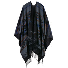 women knitted cape poncho open front geometric striped tassel fanon fringe duplex cashmere shawls and scarves pashmina TIML66