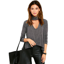 women sexy turtle neck cutout at bust crop top ladies t-shirts mock neck dip hem long sleeve tops clothes TIML66