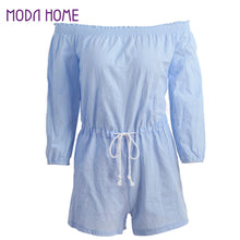 Women Jumpsuit Elastic Slash Neck Overalls Three Quarter Sleeves Self-tie Waist Casual Playsuit TIML66 TIML66