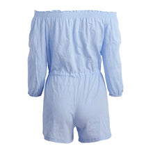 Women Jumpsuit Elastic Slash Neck Overalls Three Quarter Sleeves Self-tie Waist Casual Playsuit TIML66 TIML66