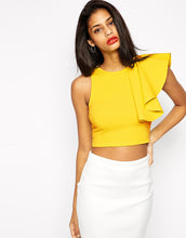 Sexy Crop Top Women One Shoulder Ruffle O Neck Sleeveless Fitness Women Tops Blusas Feminina BlackYellow TIML66 TIML66