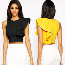 Sexy Crop Top Women One Shoulder Ruffle O Neck Sleeveless Fitness Women Tops Blusas Feminina BlackYellow TIML66 TIML66