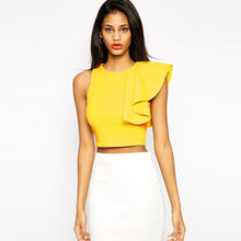 sexy crop top women one shoulder ruffle o neck sleeveless fitness women tops blusas feminina black yellow TIML66