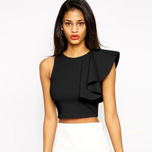 Sexy Crop Top Women One Shoulder Ruffle O Neck Sleeveless Fitness Women Tops Blusas Feminina BlackYellow TIML66 TIML66