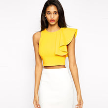 Sexy Crop Top Women One Shoulder Ruffle O Neck Sleeveless Fitness Women Tops Blusas Feminina BlackYellow TIML66 TIML66