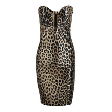 sexy dress women bodycon leopard dress sweetheart neck elegant dress strapless office dress brown TIML66