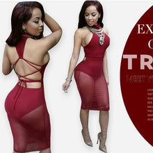 Sexy Red Mesh Dress Bandage Dresses Sexy Club Dress Backless Bodycon Night Club Wear Party Dress TIML66