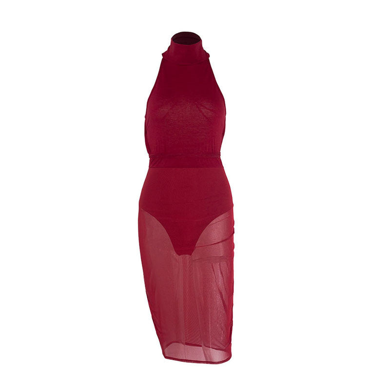 Sexy Red Mesh Dress Bandage Dresses Sexy Club Dress Backless Bodycon Night Club Wear Party Dress TIML66