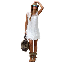 sexy dress women casual sleeveless beach dress tassel solid white party mini lace dress vestidos plus size TIML66
