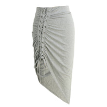Sexy Women High Waist Bodycon Lace-Up Skirt Side Split Asymmetric Hem Laidies Wrap Skirt Elastic Waist Solid Pink Saia TIML66 TIML66