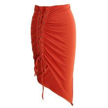 Sexy Women High Waist Bodycon Lace-Up Skirt Side Split Asymmetric Hem Laidies Wrap Skirt Elastic Waist Solid Pink Saia TIML66 TIML66