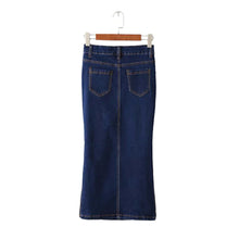 Sexy Women Midi Denim Skirt Split Package Hip Pockets Zipper Button Casual Pencil Bodycon Skirts Womens Saias Blue TIML66 TIML66