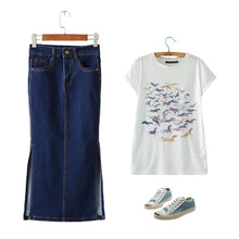 Sexy Women Midi Denim Skirt Split Package Hip Pockets Zipper Button Casual Pencil Bodycon Skirts Womens Saias Blue TIML66 TIML66