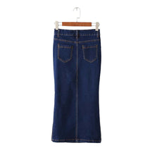 sexy women midi denim skirt split package hip pockets zipper button casual pencil bodycon skirts womens saias blue TIML66