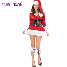 Sexy Women Santa Dress Corset Christmas Costumes V Neck Long Sleeve Velvet Dress Soft Fur 4PCS Set Performance Uniform Red TIML66 TIML66
