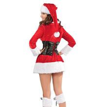 Sexy Women Santa Dress Corset Christmas Costumes V Neck Long Sleeve Velvet Dress Soft Fur 4PCS Set Performance Uniform Red TIML66 TIML66