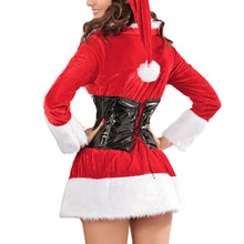 Sexy Women Santa Dress Corset Christmas Costumes V Neck Long Sleeve Velvet Dress Soft Fur 4PCS Set Performance Uniform Red TIML66 TIML66