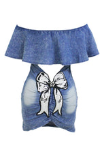 Simple Apparel Ruffles Backless Women Dress Off The Shoulder Sexy Denim Mini Dresses Vestidos Beach Dress TIML66 TIML66