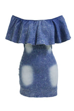 Simple Apparel Ruffles Backless Women Dress Off The Shoulder Sexy Denim Mini Dresses Vestidos Beach Dress TIML66 TIML66