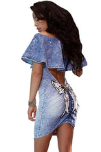 Simple Apparel Ruffles Backless Women Dress Off The Shoulder Sexy Denim Mini Dresses Vestidos Beach Dress TIML66 TIML66