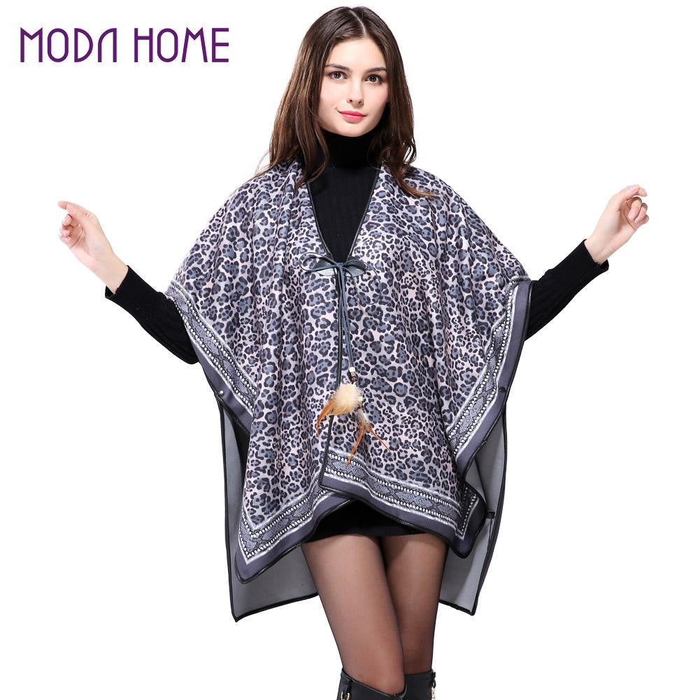 spain euro style women poncho leopard print scarf tie front warm cardigan cape shawl long scarves pashmina TIML66
