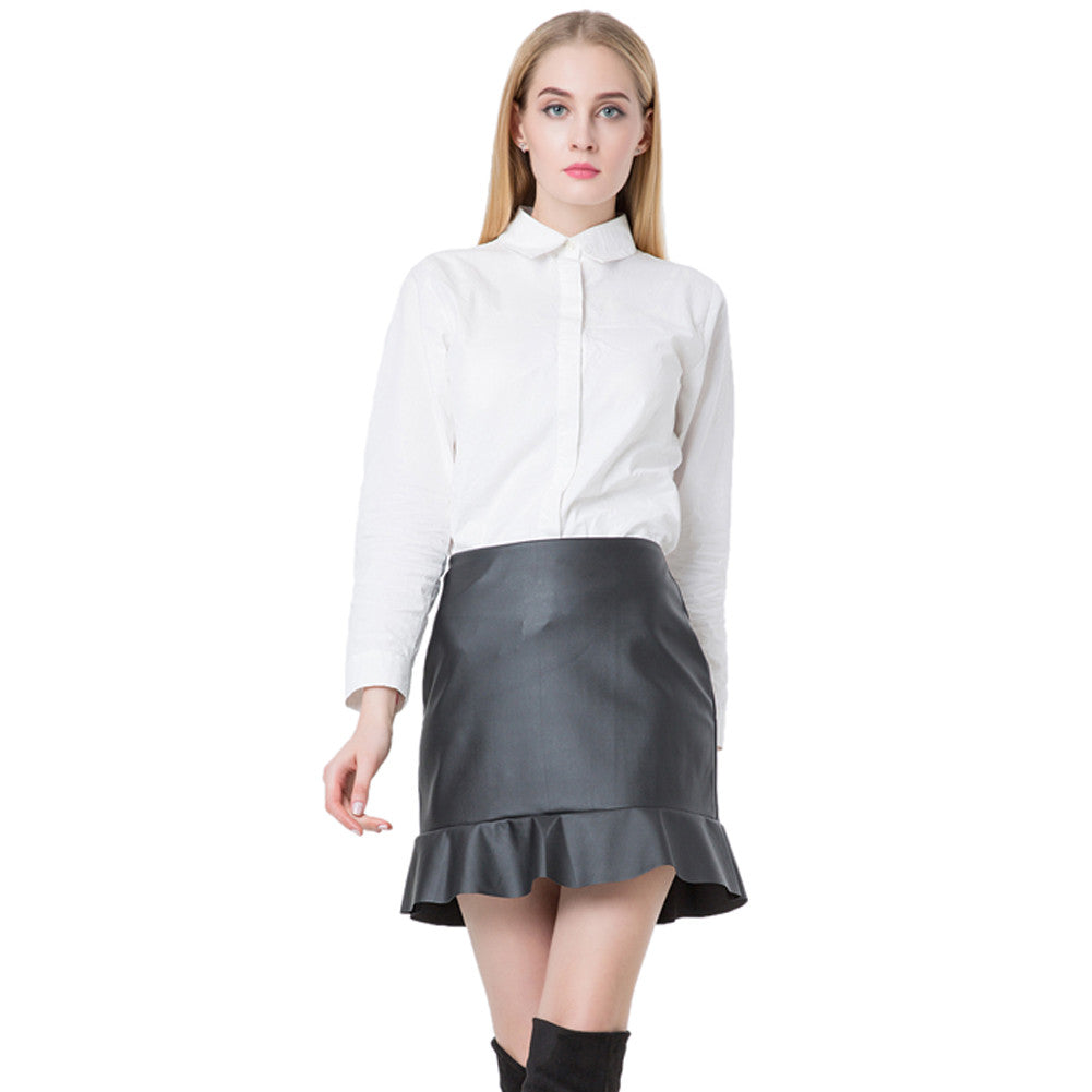 Europe Women Sexy PU Leather Skirt Solid Color PU Mini Skirts Womens OL Casual Slim Clubwear Faldas Black TIML66 TIML66