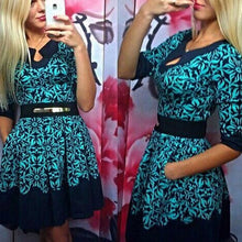 high street women dresses geometric print o neck half sleeve lady elegant party mini dress vestidos TIML66