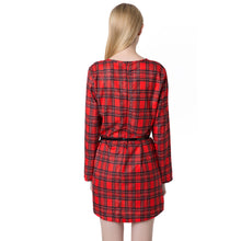 women mini vintage dress plaid check tartan print zipper o neck long sleeve style office dress vestidos TIML66