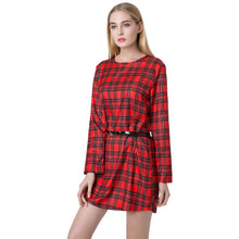 Women Mini Vintage Dress Plaid Check Tartan Print Zipper O Neck Long Sleeve Style Office Dress Vestidos TIML66 TIML66