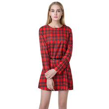 women mini vintage dress plaid check tartan print zipper o neck long sleeve style office dress vestidos TIML66