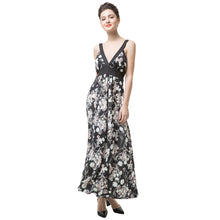sumemr women boho dress floral print tie waist deep v neck beach dress sleeveless party dresses black TIML66