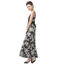 sumemr women boho dress floral print tie waist deep v neck beach dress sleeveless party dresses black TIML66