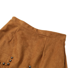 vintage skirts womens sexy rivet suede leather skirt tassel zipper elegant a line mini skirt faldas mujer TIML66