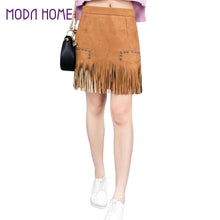 vintage skirts womens sexy rivet suede leather skirt tassel zipper elegant a line mini skirt faldas mujer TIML66
