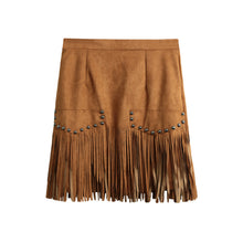 vintage skirts womens sexy rivet suede leather skirt tassel zipper elegant a line mini skirt faldas mujer TIML66