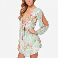 Floral Print Chiffon Mini Dress Sexy Off shoulder Boho Beach Dresses Long Sleeve Party Short Dress Cold Shoulder TIML66