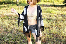 Moon Print Vintage Kimono Cardigan 34 Bat Sleeves Casual Chiffon Women Blouse Plus Size Tops Black TIML66 TIML66