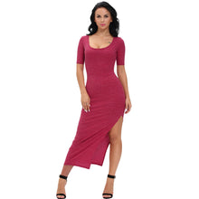 sexy women ribbed long dress scoop neck high thigh split short sleeve bodycon maxi dress club wear grey vestiti TIML66