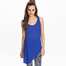 sexy women tank top cross back o neck asymmetric hem backless loose casual vest camisole top blue grey TIML66