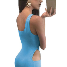 women bandage dress scoop neck low cut at back sexy party dresses sleeveless side cutouts clubwear light blue TIML66