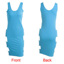 women bandage dress scoop neck low cut at back sexy party dresses sleeveless side cutouts clubwear light blue TIML66