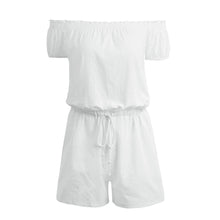 women jumpsuit off shoulder short sleeve drawstring waist overalls for women solid casual beach playsuit romper TIML66