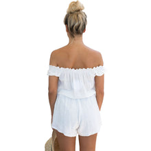 women jumpsuit off shoulder short sleeve drawstring waist overalls for women solid casual beach playsuit romper TIML66