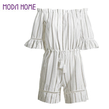 rompers women jumpsuits striped off shoulder tassel fringe short playsuit casual beachwear overalls white TIML66