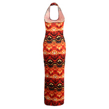 Sexy Women Boho Dress Vintage Print Backless Halter Bodycon Dress Sleeveless Maxi Long Dress Party Clubwear Orange TIML66 TIML66