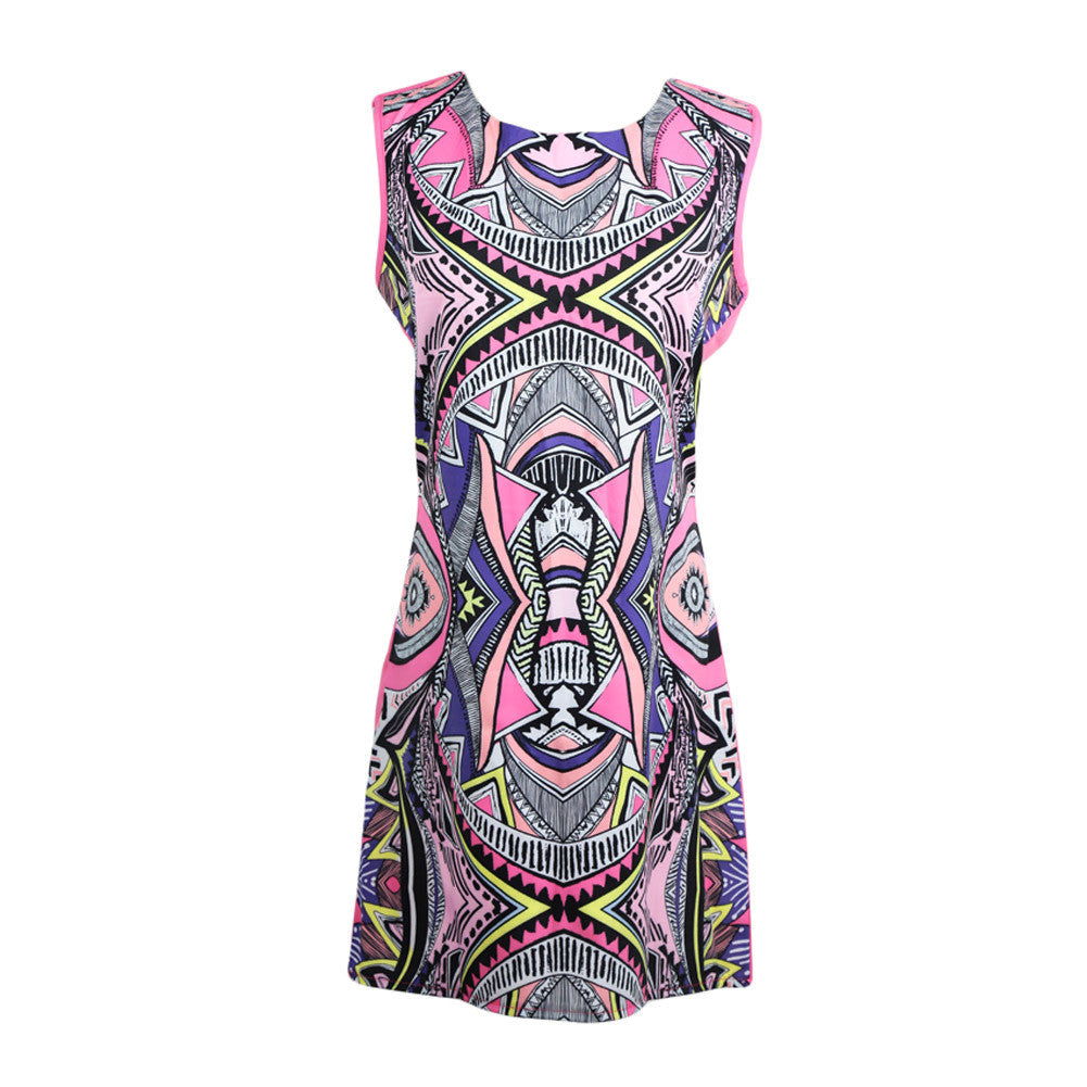 Sexy Women Dress Floral Print O-Neck Sleeveless Boho Dress Back Zipper Party Dress Plus Size Beachwear Vestidos TIML66 TIML66