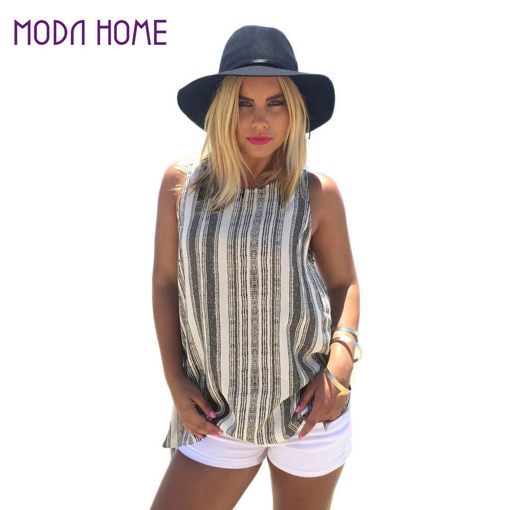 tank top women sleeveless striped linen casual tee shirt vest women tops asymmetrical hem tank top grey TIML66