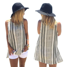 tank top women sleeveless striped linen casual tee shirt vest women tops asymmetrical hem tank top grey TIML66