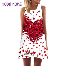 Women Casual Dress Love Heart Print Round Neck Elegant Ofiice Dress Sleeveless Robe Party Dresses Vestidos Beachwear TIML66 TIML66