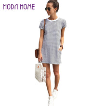 women dress striped short sleeve mini party dress white o neck casual loose dress beachwear vestidos TIML66